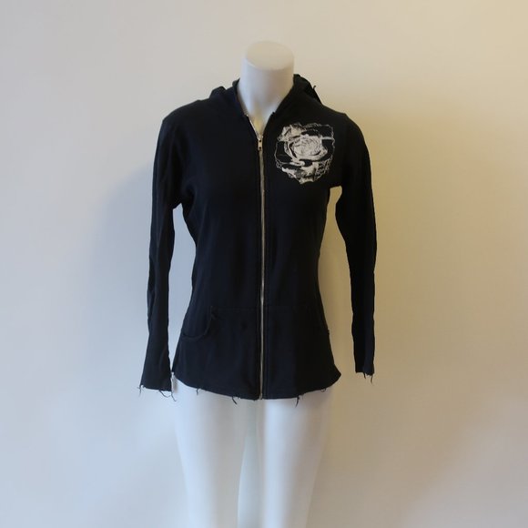 LAUREN MOSHI BLACK GRAPHIC ZIP UP SWEATSHIRT SZ L* - Picture 2 of 12